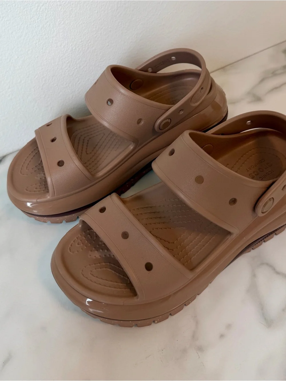 CROCS Platform Backstrap Sandals in Taupe Brown
